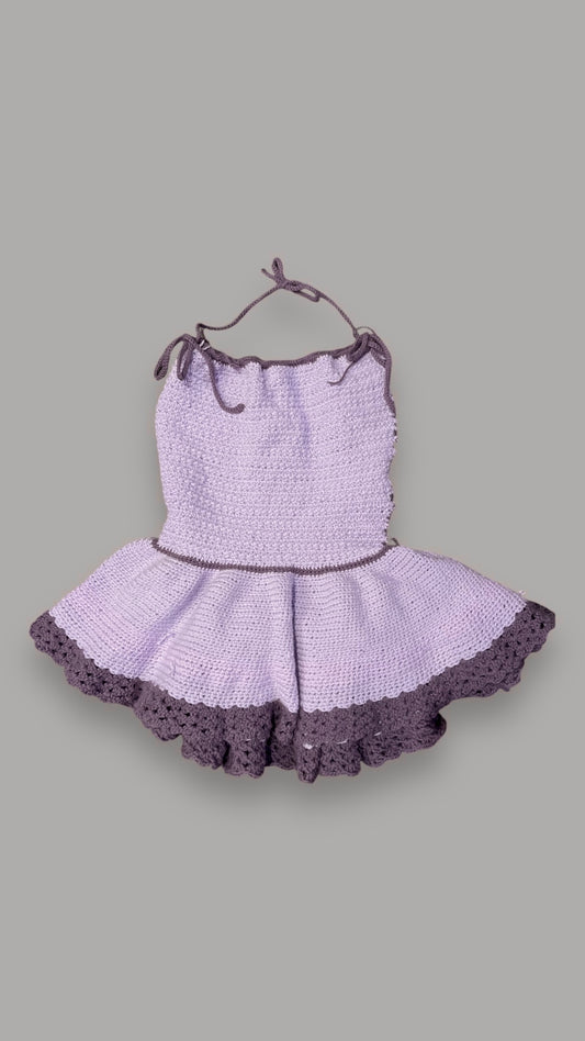 Handmade knit purple backless skater skirt mini dress