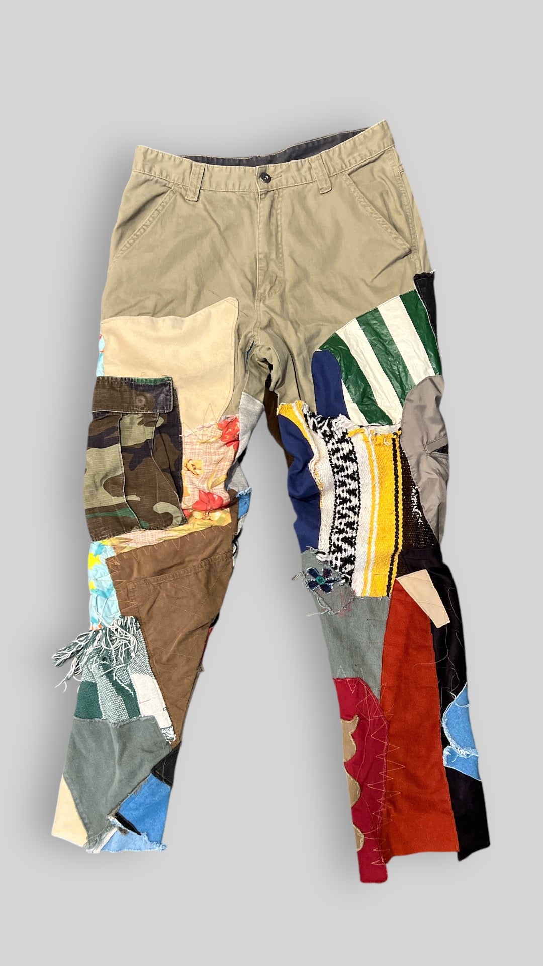 Reworked Patchwork Reworked Sample Reworked Mixed Media Patchwork KHACKI pants – Owlephant Vintage
