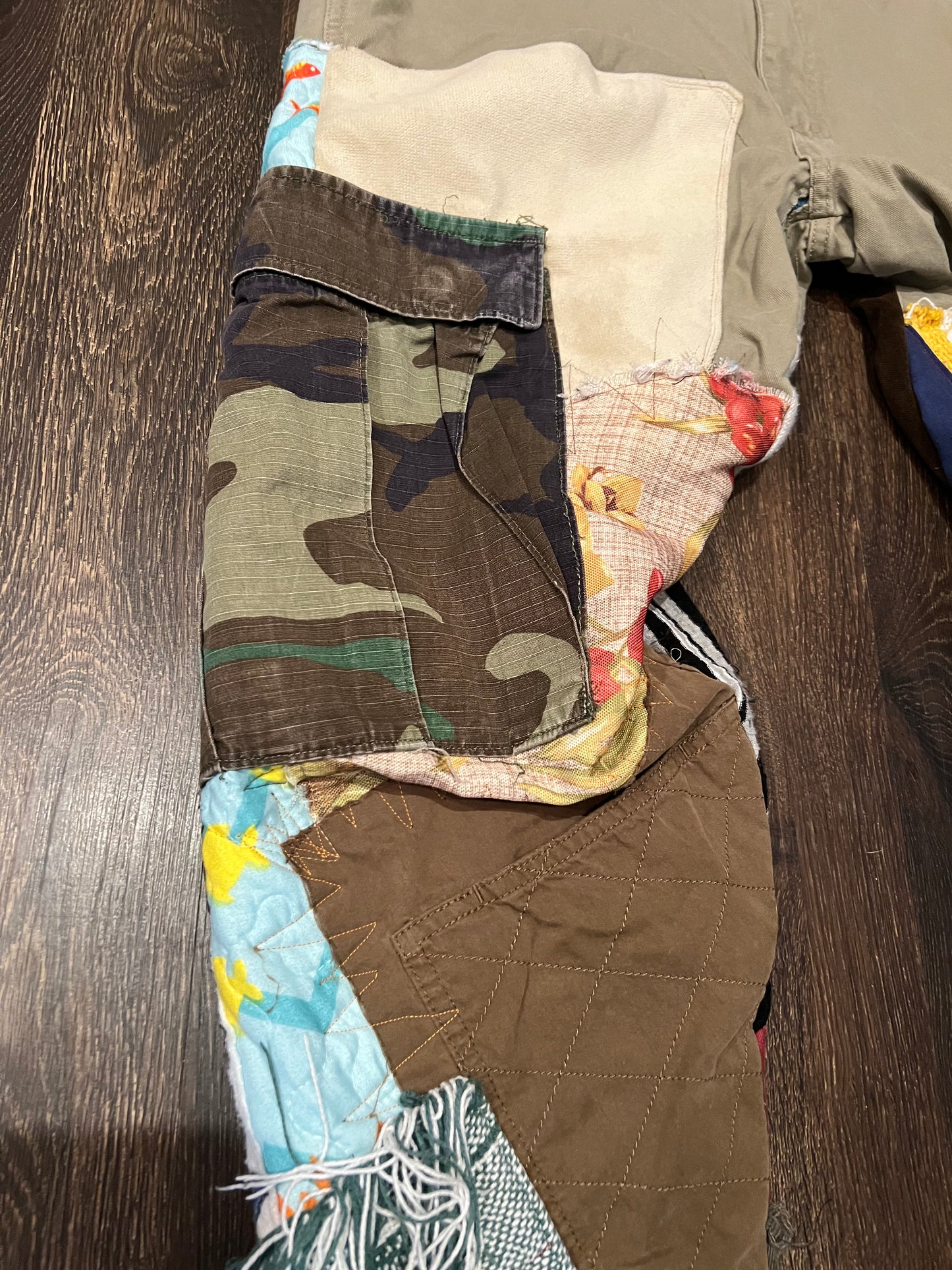 Reworked Mixed Media Patchwork KHACKI pants