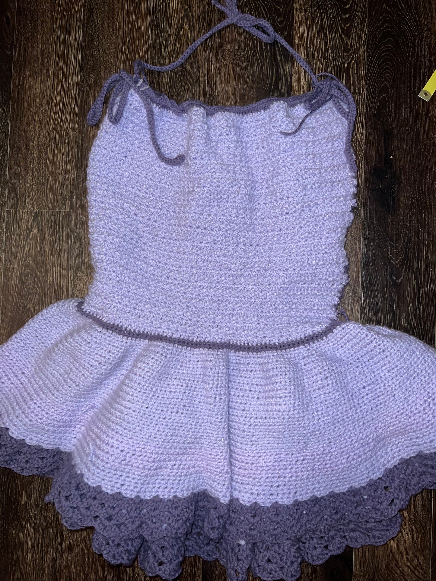 Handmade knit purple backless skater skirt mini dress