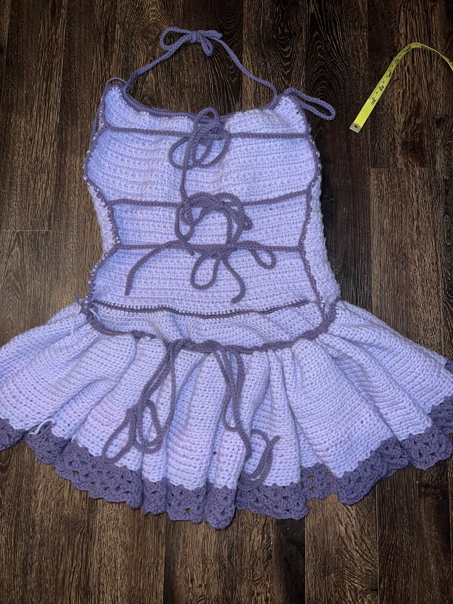 Handmade knit purple backless skater skirt mini dress