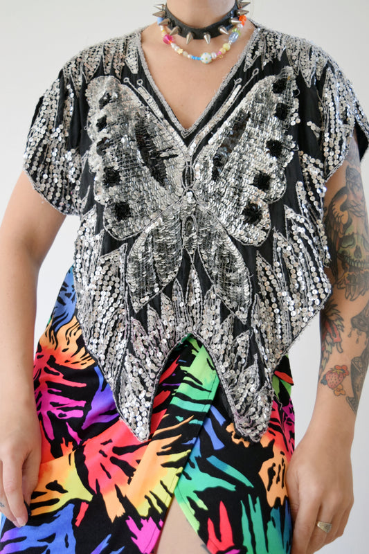 70s SEQUIN BUTTERFLY TOP - M/L