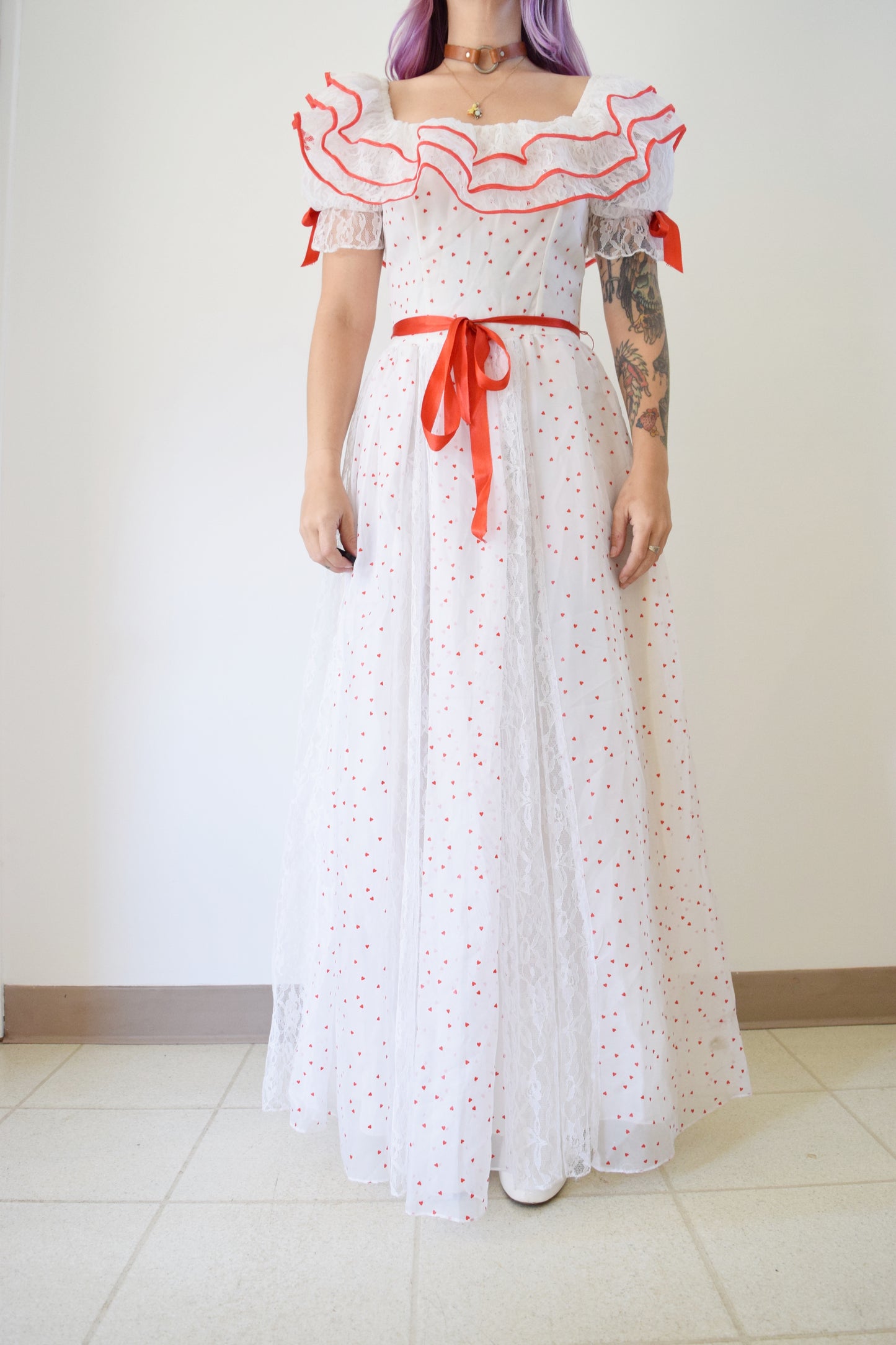 80s QUEEN OF HEARTS MAXI DRESS - XS/SMALL