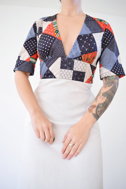 60S PATCHWORK MIDI DRESS - SMALL