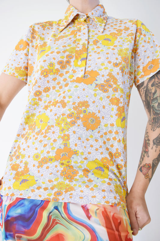 60s GROOVY FLORAL BLOUSE - MEDIUM