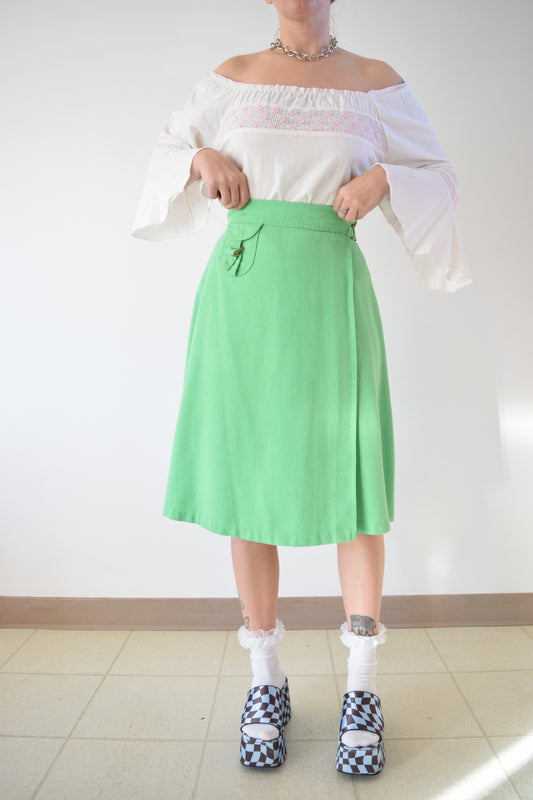 60S LIME GREEN WRAP MIDI - 26" WAIST