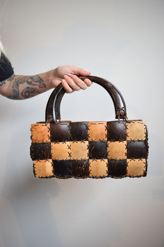 60s Wooden Checkerboard Purse