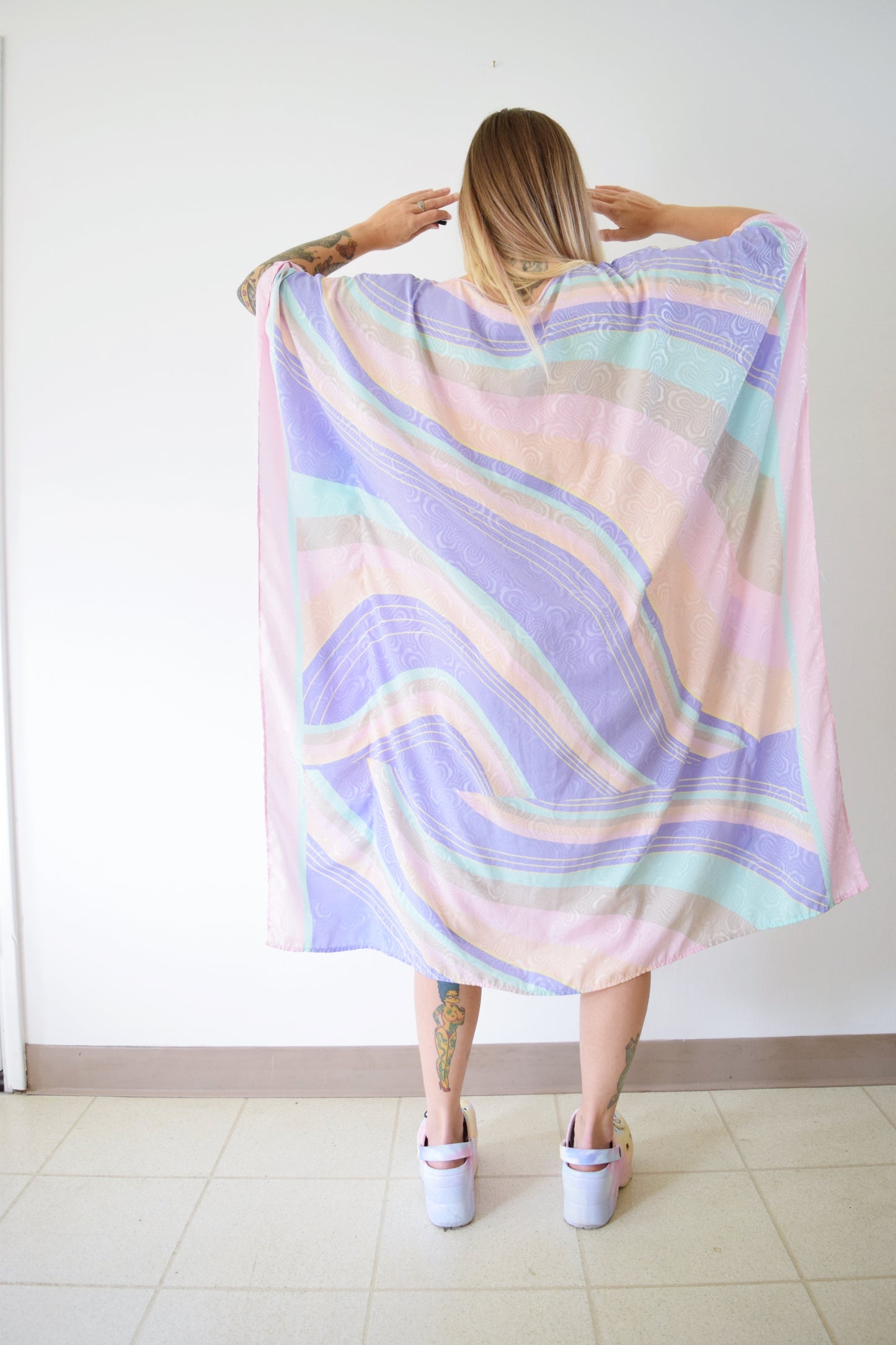 80s SILKY PASTEL CAFTAN - XL