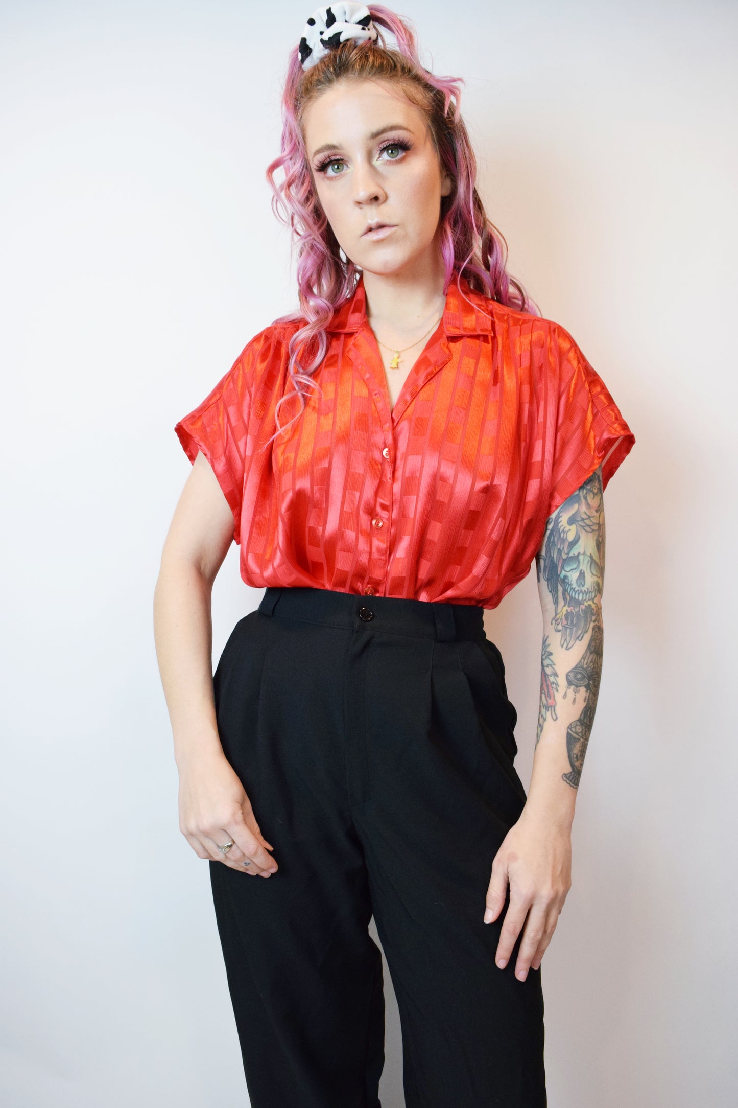90s IRIDESCENT RED BLOUSE - M/L
