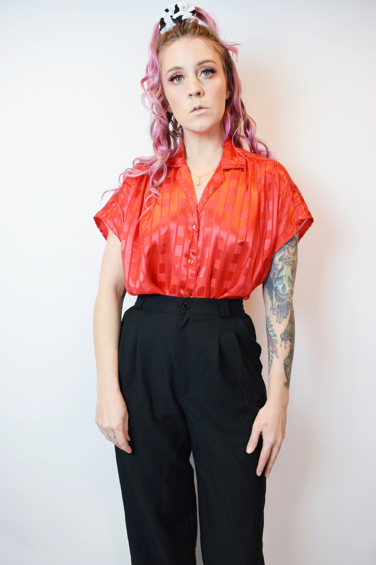 90s IRIDESCENT RED BLOUSE - M/L