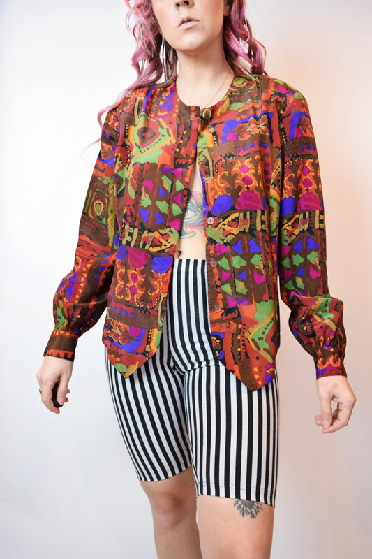 90s ABSTRACT COLORFUL BLOUSE - MEDIUM