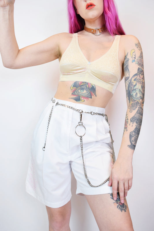 90s REWORKED MILKY WHITE PLEATED SHORTS - 28"