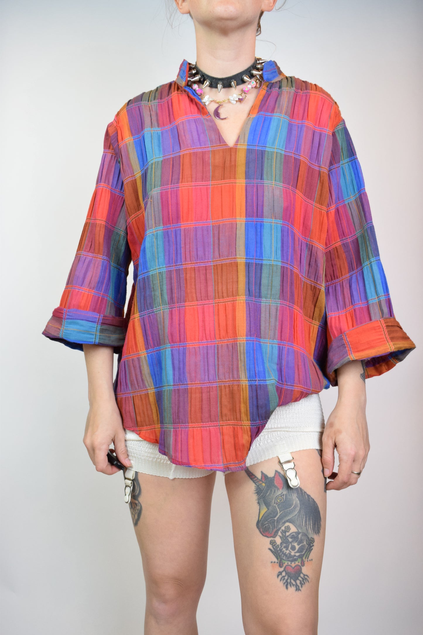 70s BOHEMIAN RAINBOW BLOUSE - M/L