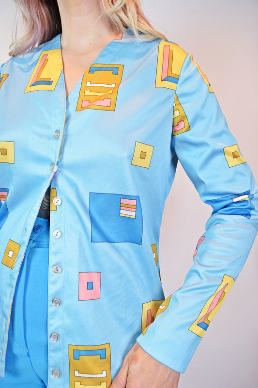 60s RETRO SQUARE BLOUSE - S/M