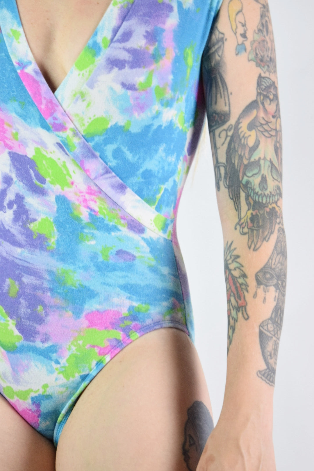 80s ABSTRACT WATERCOLOR BODYSUIT - XS