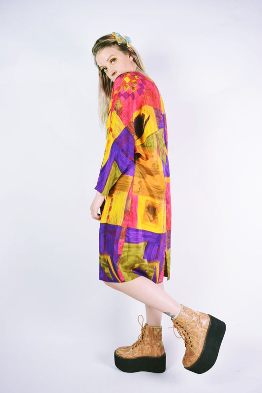 90s OPTICAL ABSTRACT MIDI DRESS - L