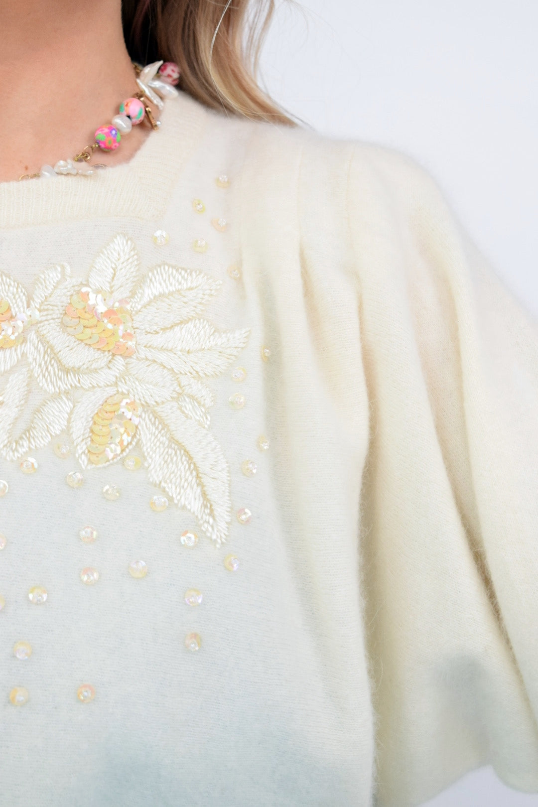 80s PASTEL SEQUIN BATWING SWEATER - M