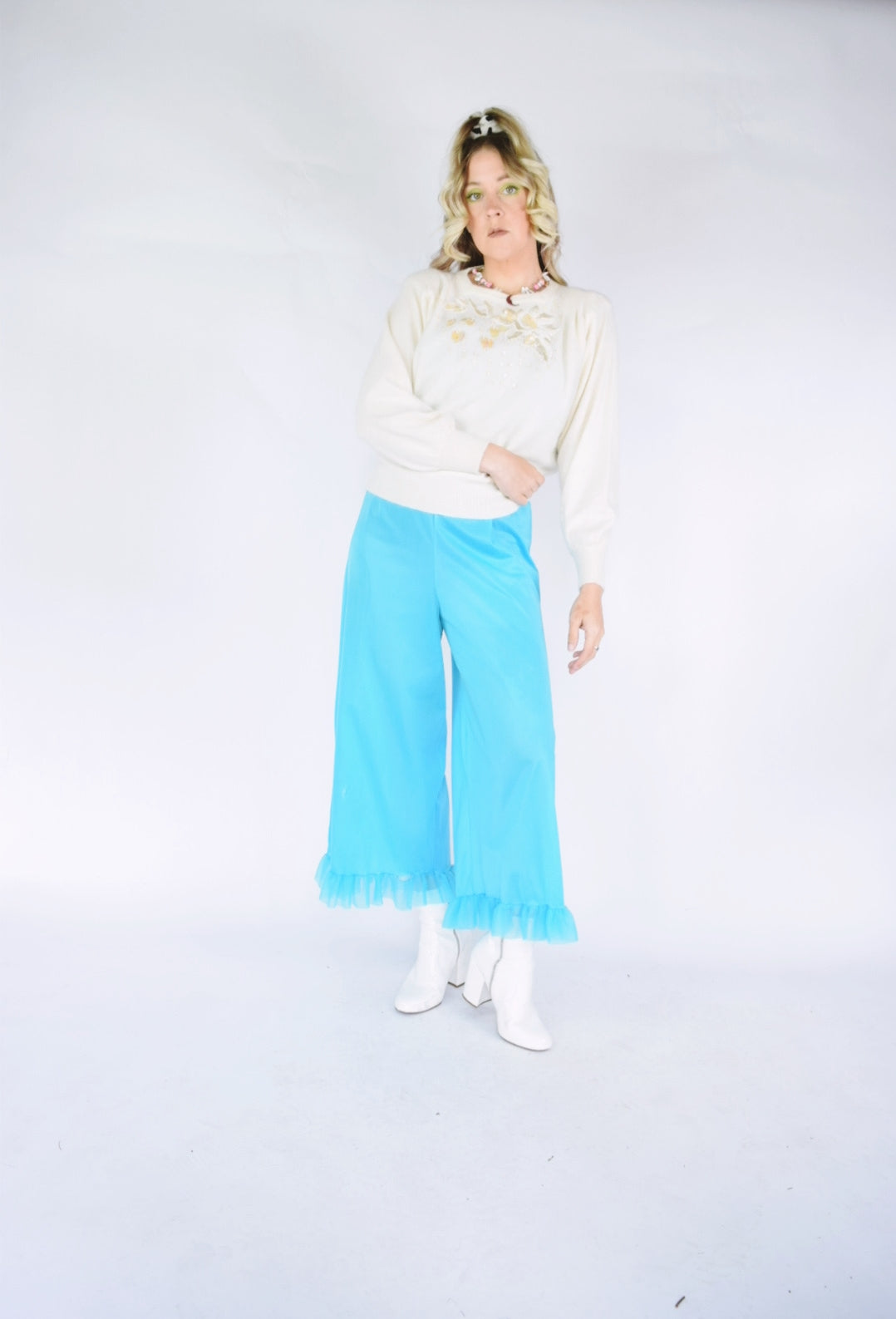 80s PASTEL SEQUIN BATWING SWEATER - M