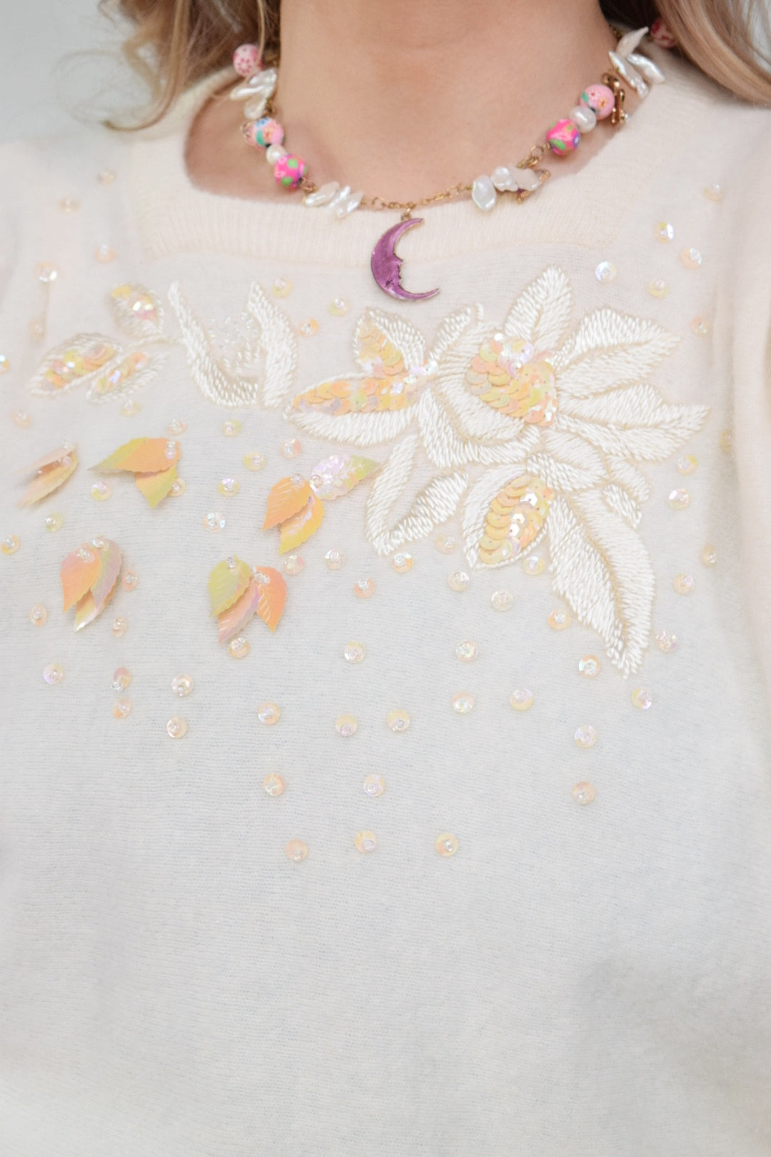 80s PASTEL SEQUIN BATWING SWEATER - M