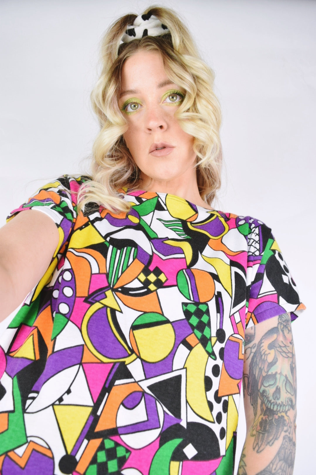 80s TRIPPY RAINBOW CHECKERBOARD BLOUSE - XS-M