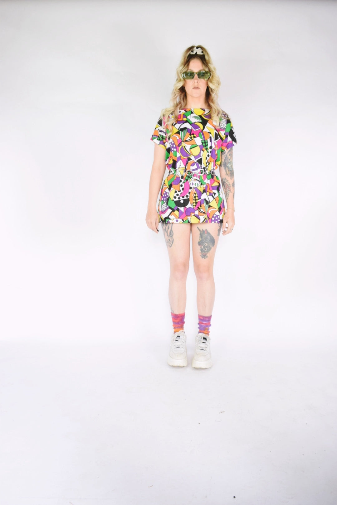 80s TRIPPY RAINBOW CHECKERBOARD BLOUSE - XS-M