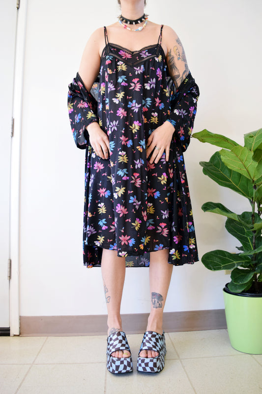 70s VAMPY FLORAL LOUNGE SET - M/L