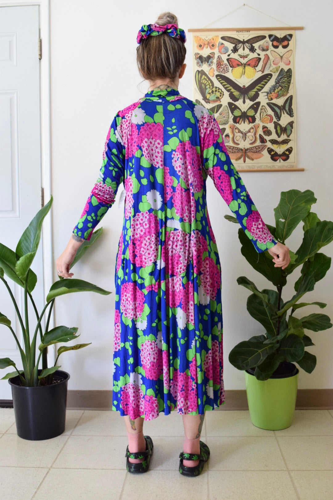 Reworked Psychedelic 60s MuMu Midi Dress w Scrunchie Owlephant Vintage