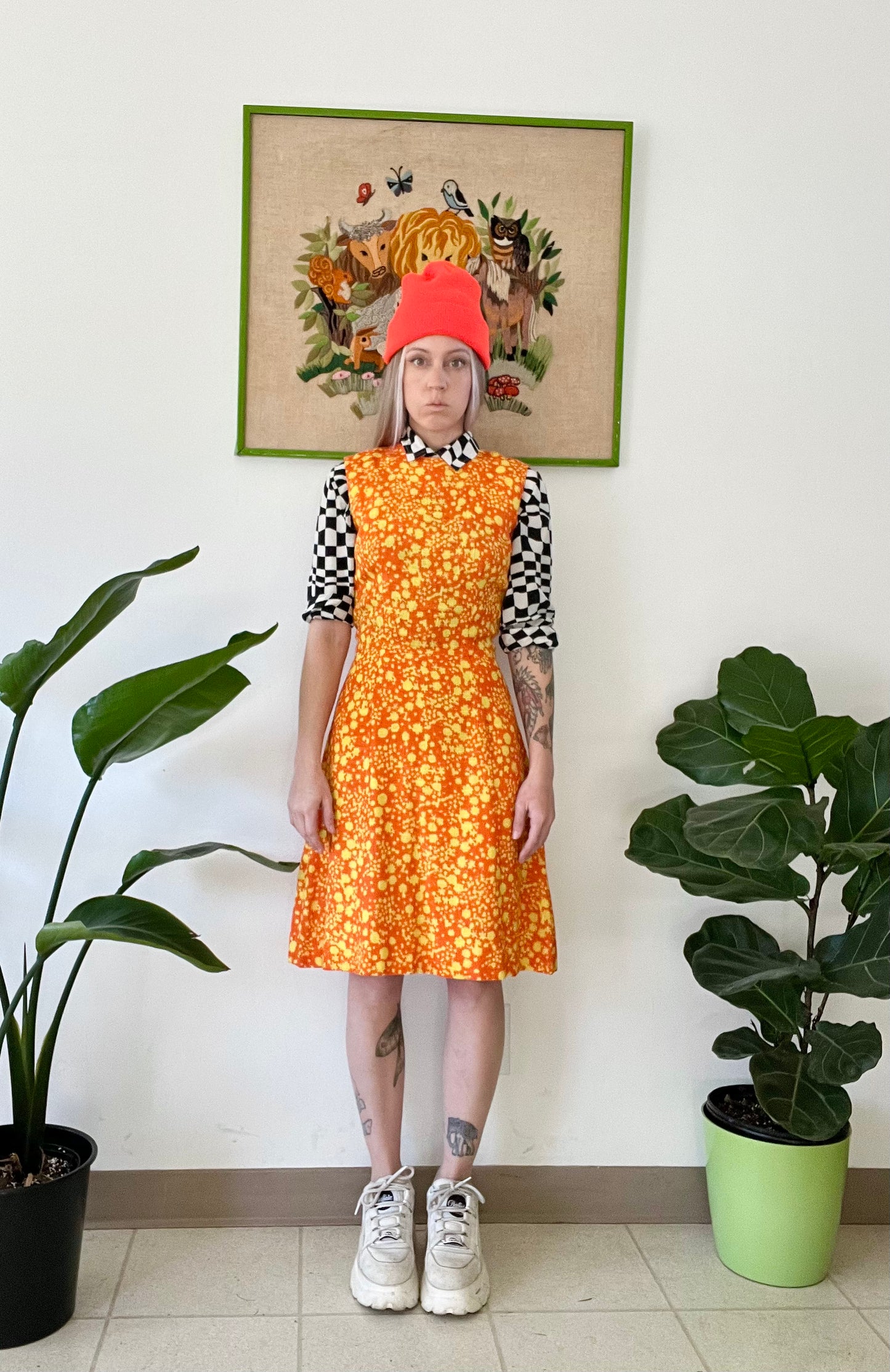 60s Technicolor Paint Splatter Midi Dress - Small