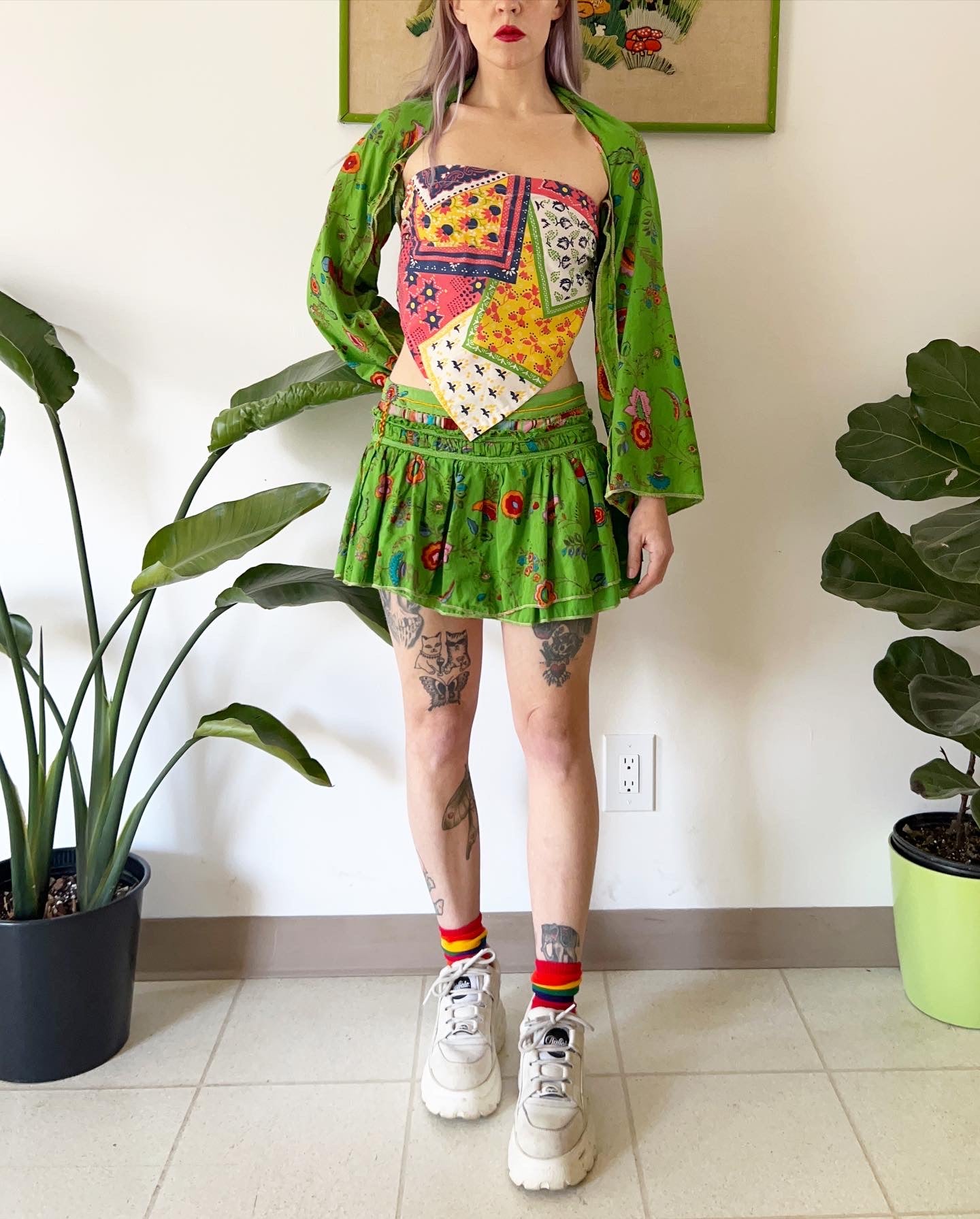 Reworked Green Dream Shawl and Mini Skirt Set