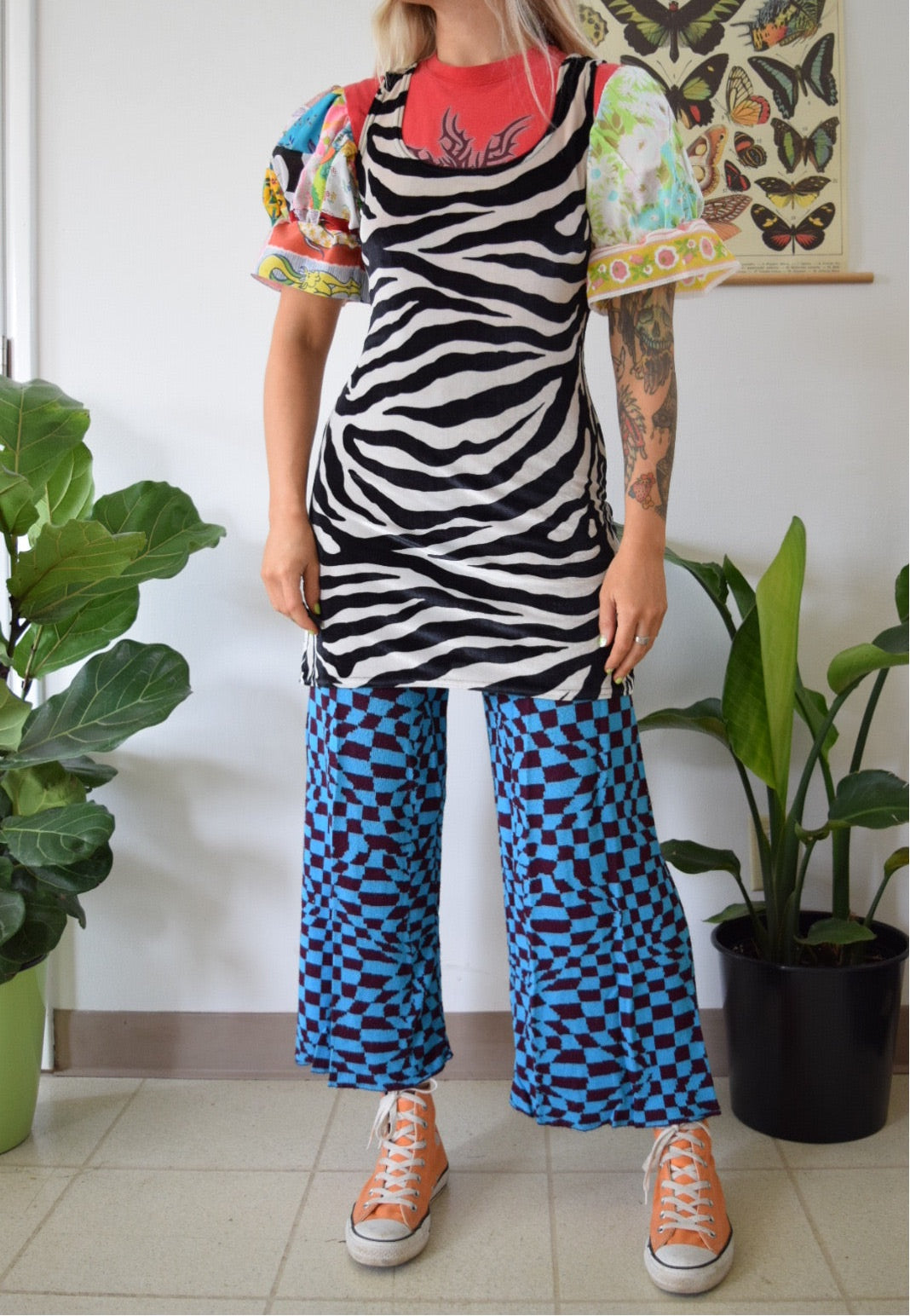 90s Velvet Zebra Mini Dress - Medium