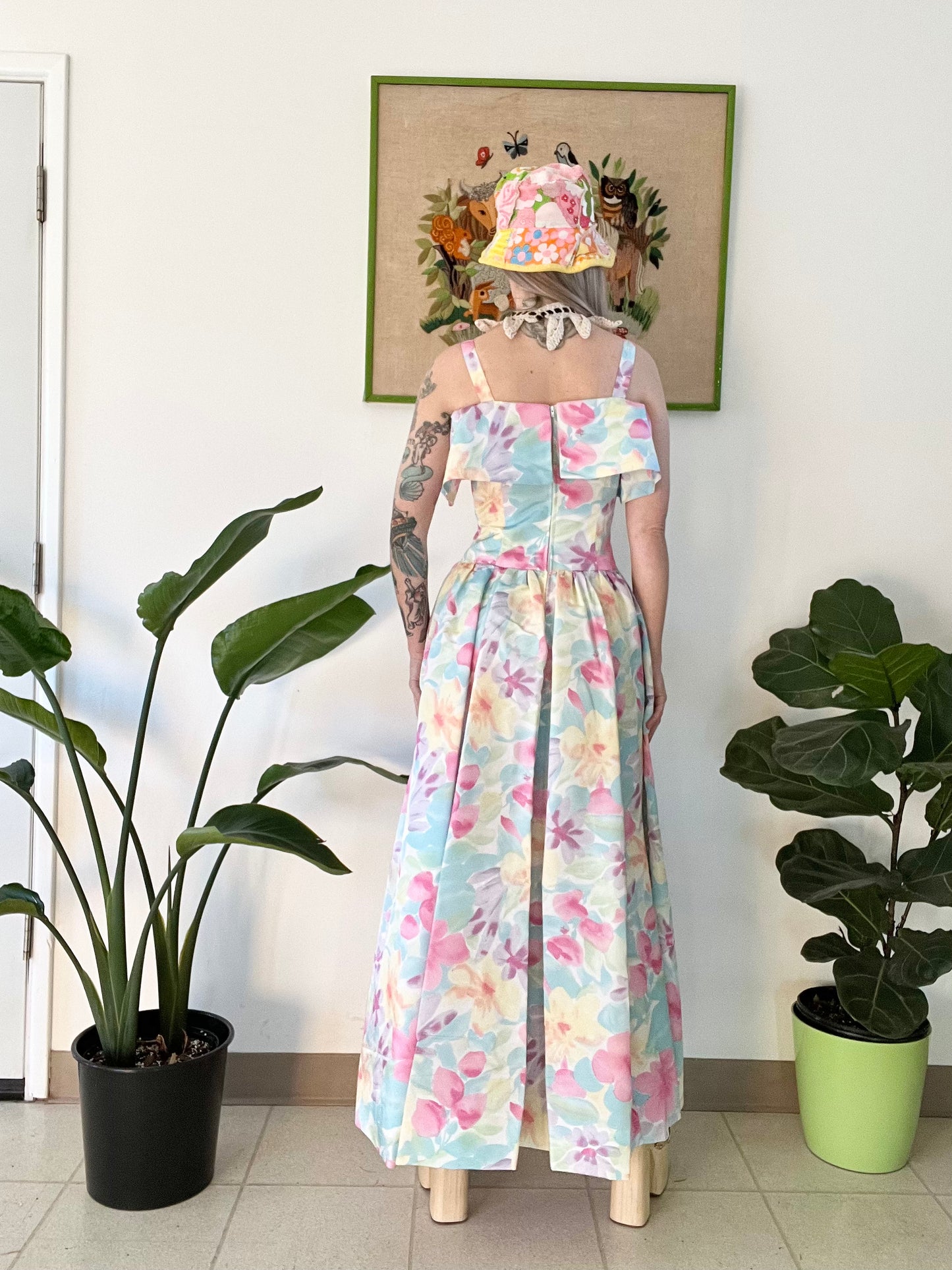 80s Handmade Floral Princess Gown - Small