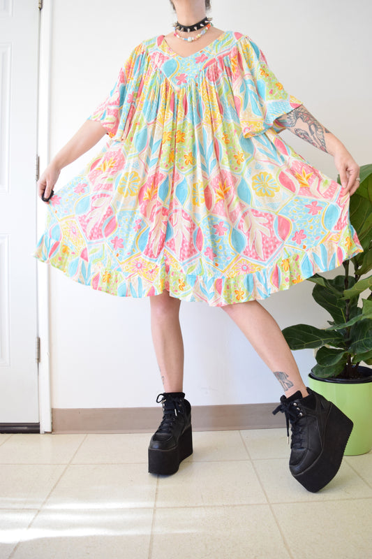 90s RAINBOW FLORAL MINI - LARGE