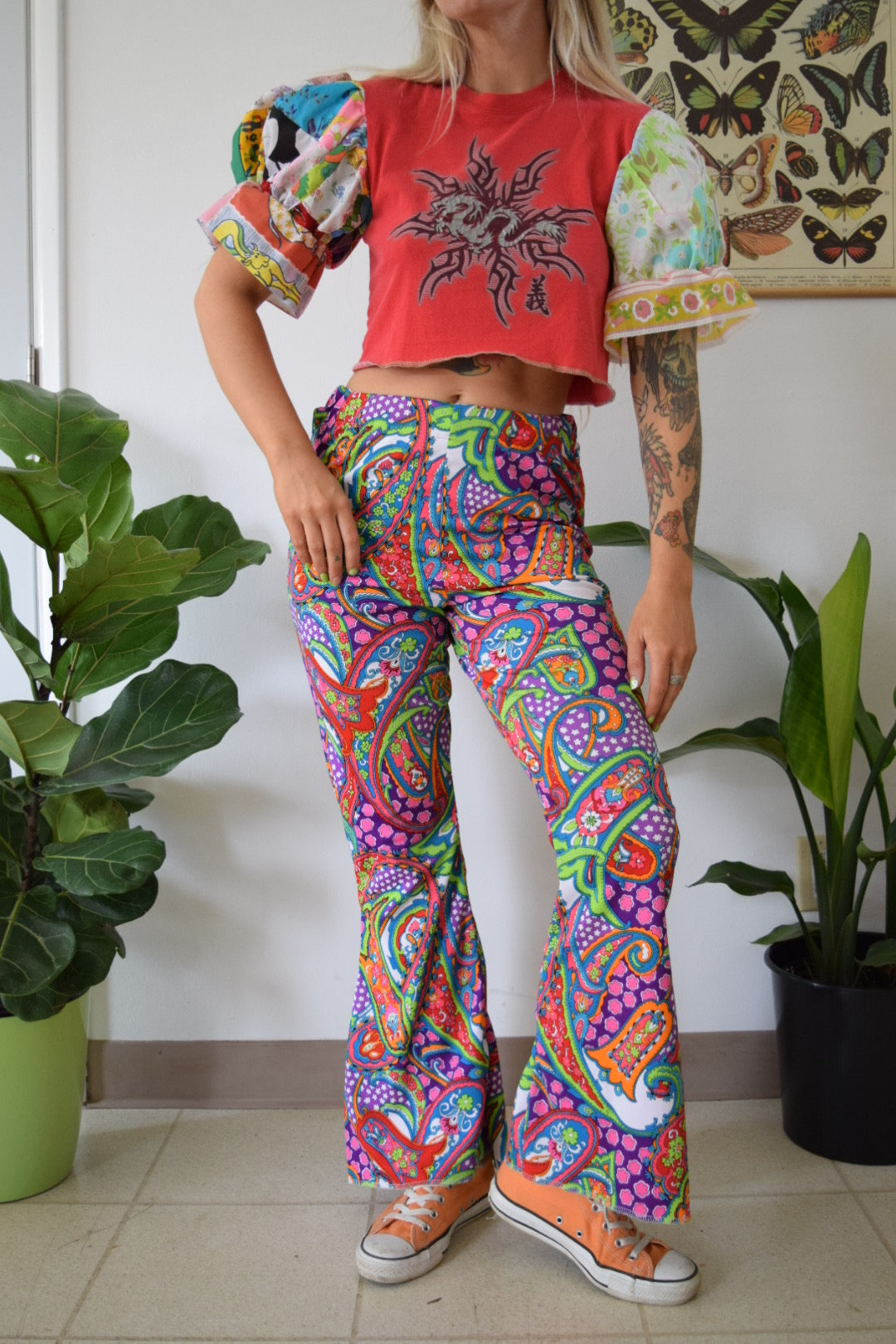 Vintage 60s Op Art Flare Pants / Psychedelic Abstract Print Bell