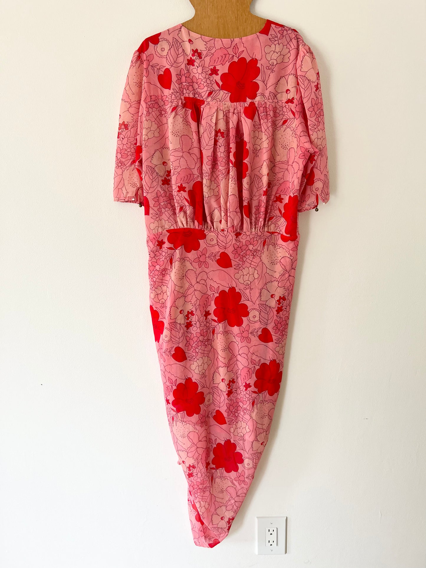 Y2K Does 70s Floral Pop Art Asymmetrical Midi Dress - M