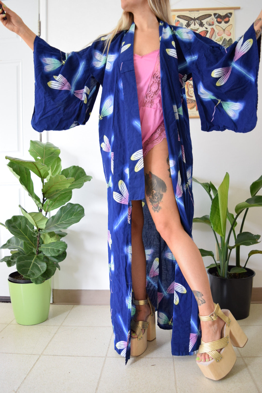 Vtg Dragonfly Kimono Style Robe - L/XL