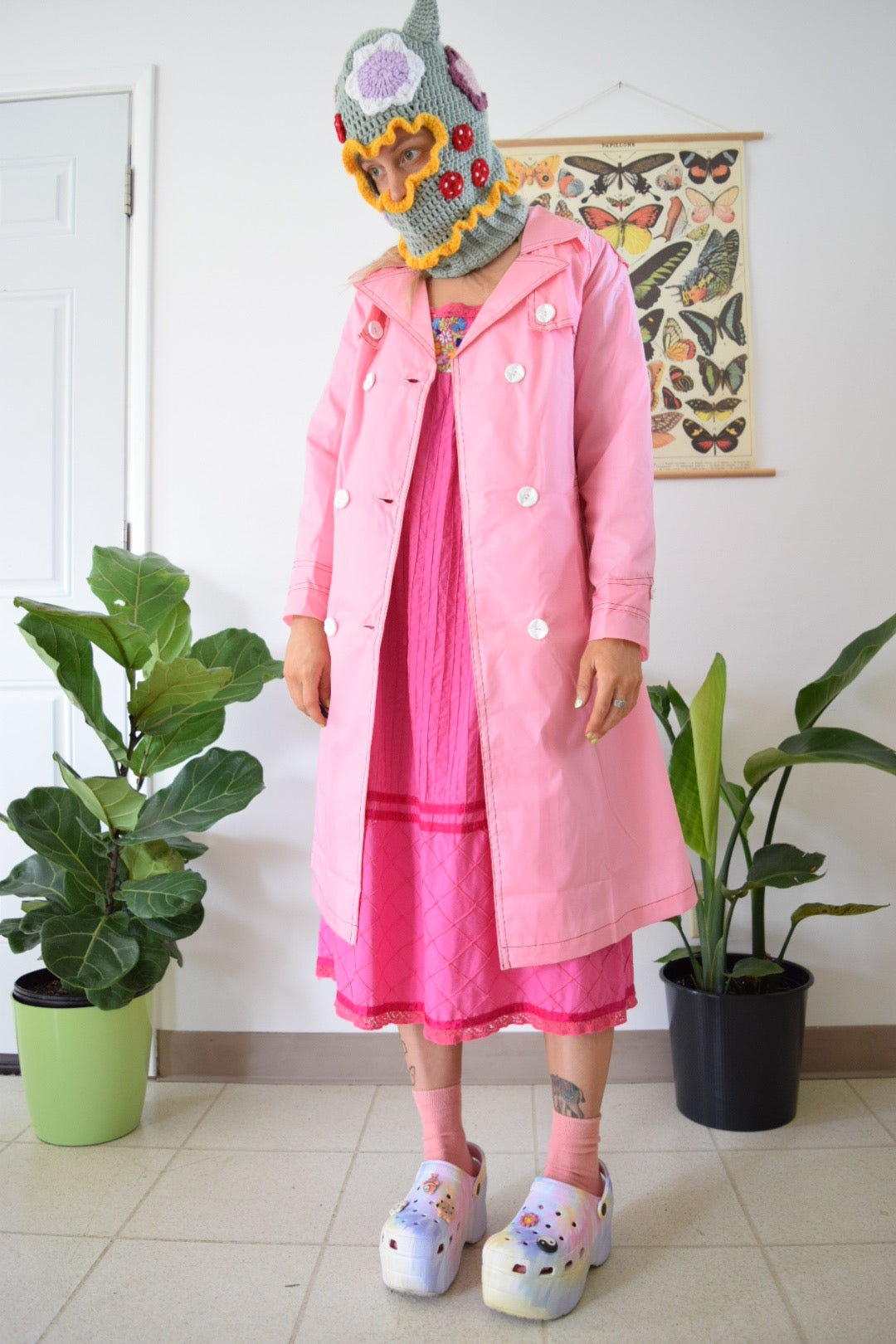 70s Bubblegum Pink Trench Raincoat