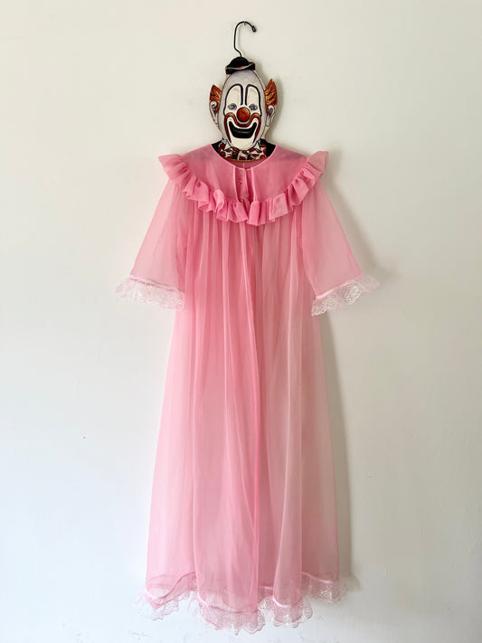 Reworked 1960s Bubblegum Pink Peignoir Duster