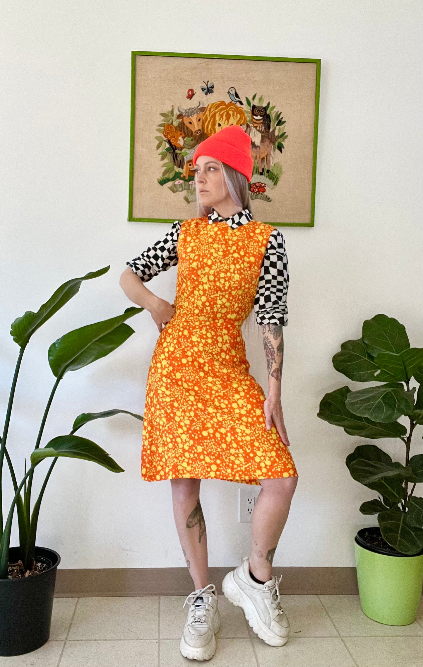 60s Technicolor Paint Splatter Midi Dress - Small
