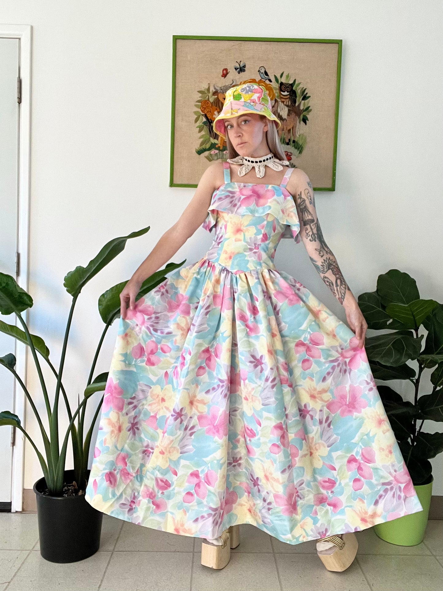 80s Handmade Floral Princess Gown - Small